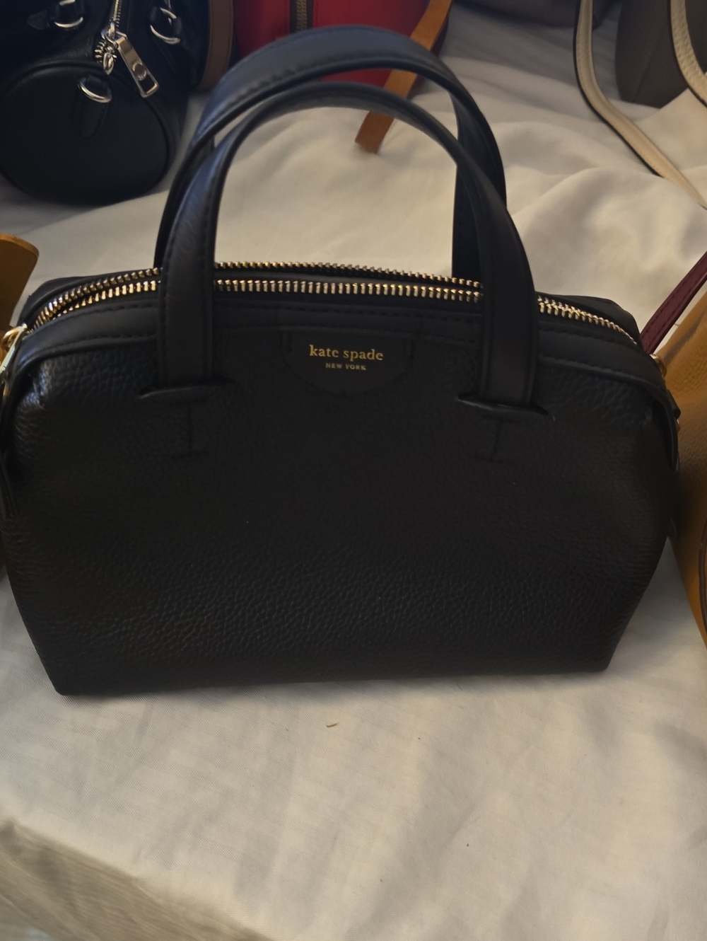 kate spade Black Pebbled Leather Mini Satchel with Gold Hardware